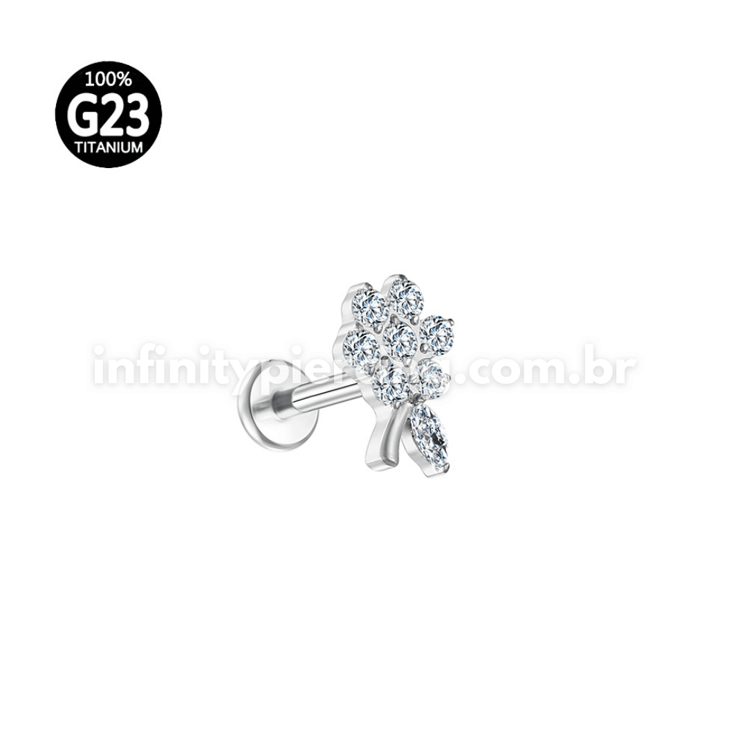 Piercing Labret Titânio Flor Zircônia