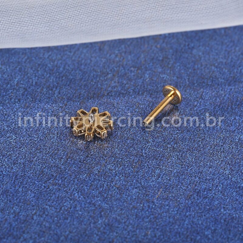 Piercing Labret Aço Cirúrgico Flor Zircônia