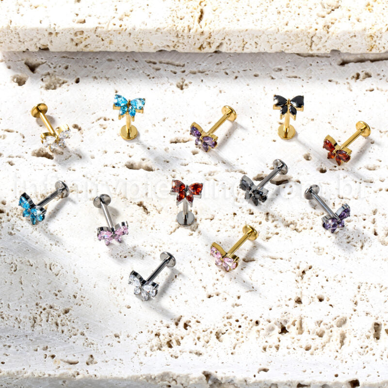 Piercing Labret Titânio Laço Zircônia Cravejada