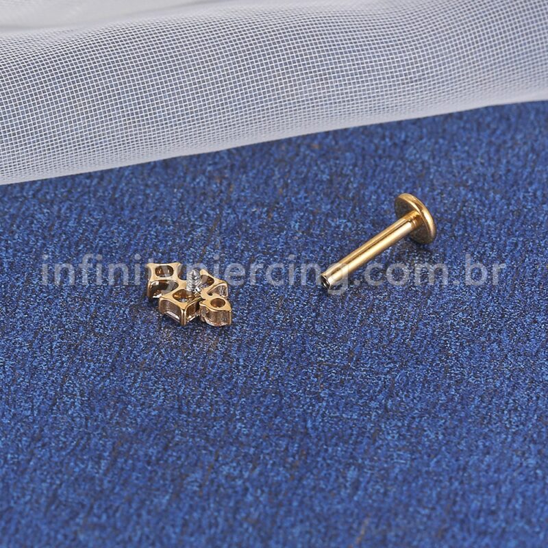 Piercing Labret Aço Cirúrgico 4 Zircônia