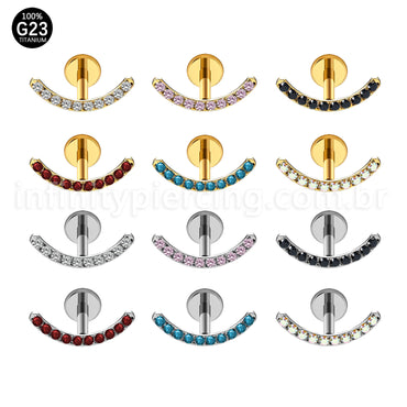 Piercing Labret Titânio Curvo Com Zircônia Colorida