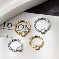 Piercing Argola Titânio Detalhada Com Zircônia Cravejada