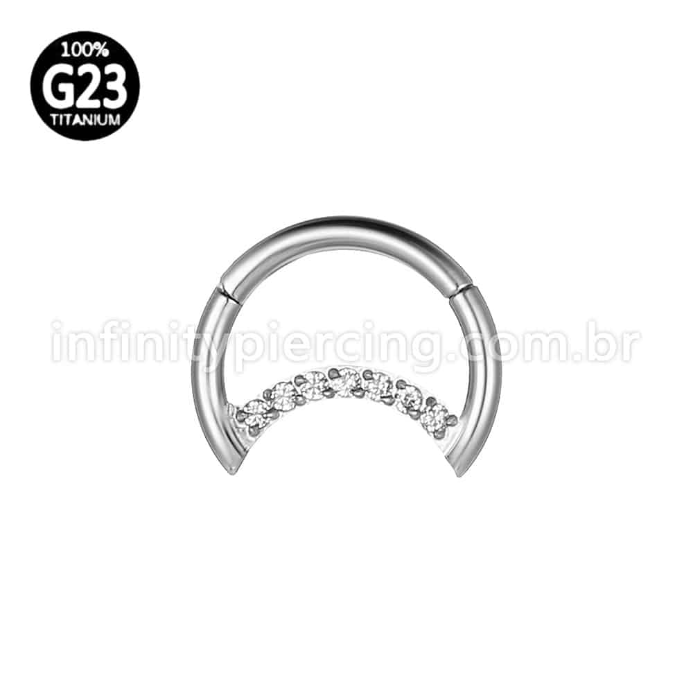 Piercing Titânio Segmento Articulado Lua Zircônia Cravejada