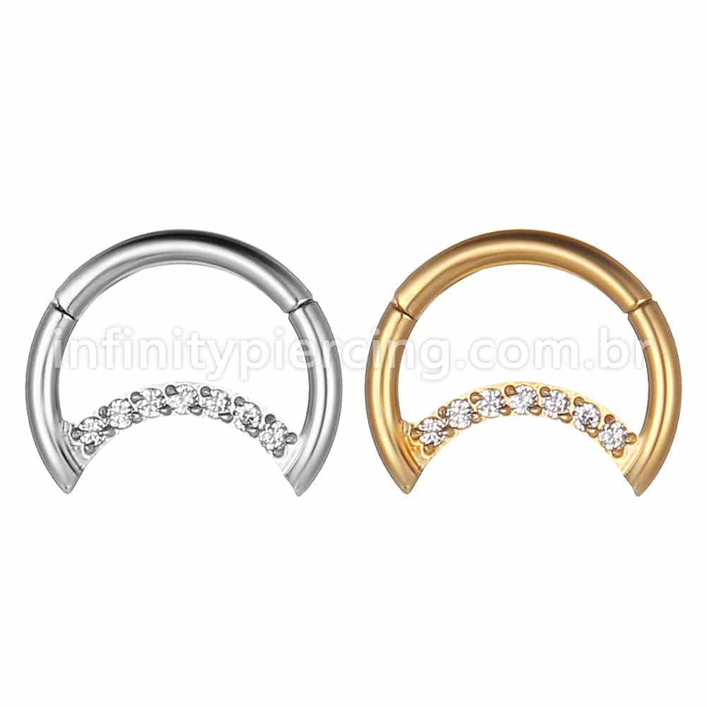 Piercing Segmento Articulado Lua Zircônia Cravejada
