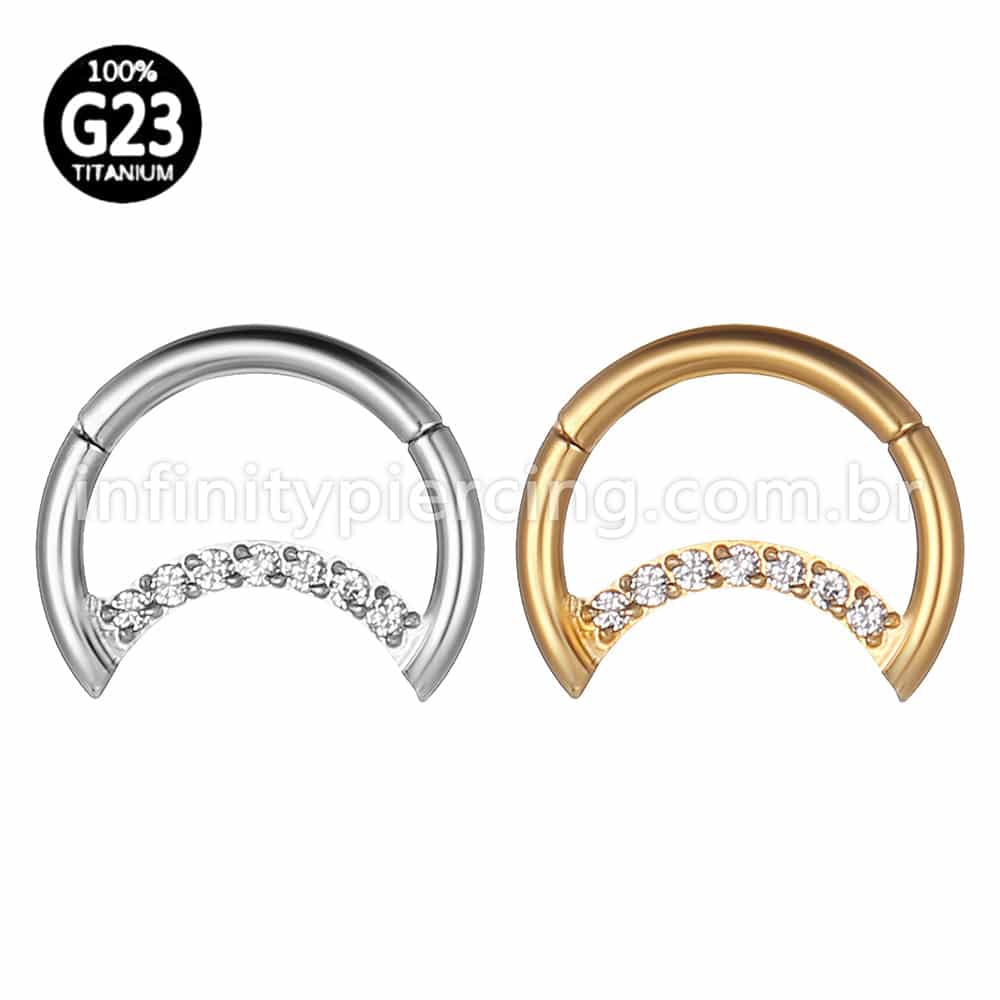 Piercing Titânio Segmento Articulado Lua Zircônia Cravejada