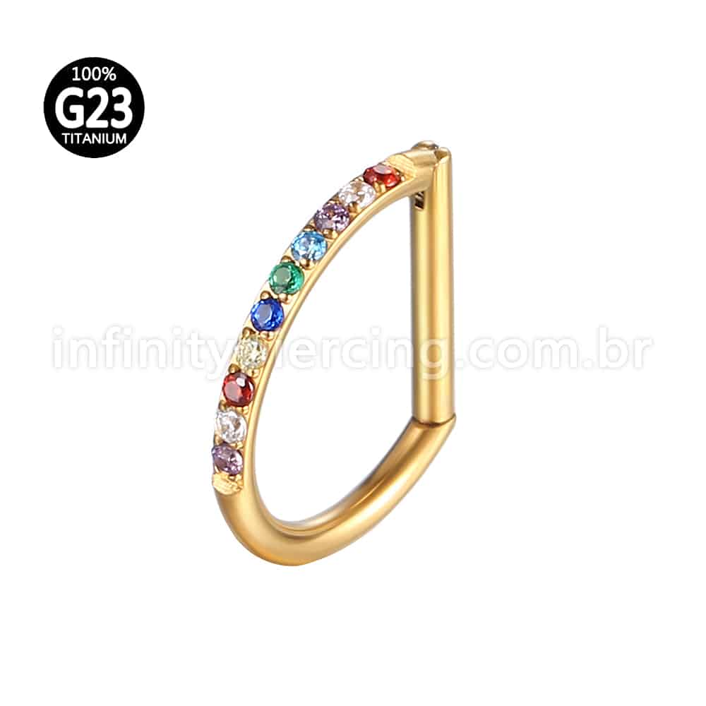 Piercing Meia Argola Titânio Segmento Articulado Zircônia Colorida