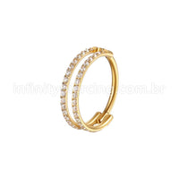 Piercing Argola Segmento Articulado Aço Cirúrgico Vazada 2 Fileiras Zircônia Cravejada