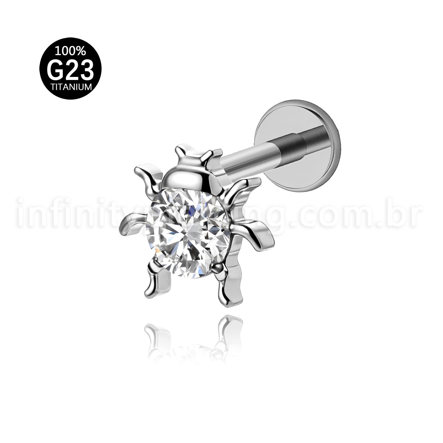 Piercing Labret Titânio Joaninha Zircônia Cravejada