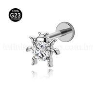 Piercing Labret Titânio Joaninha Zircônia Cravejada
