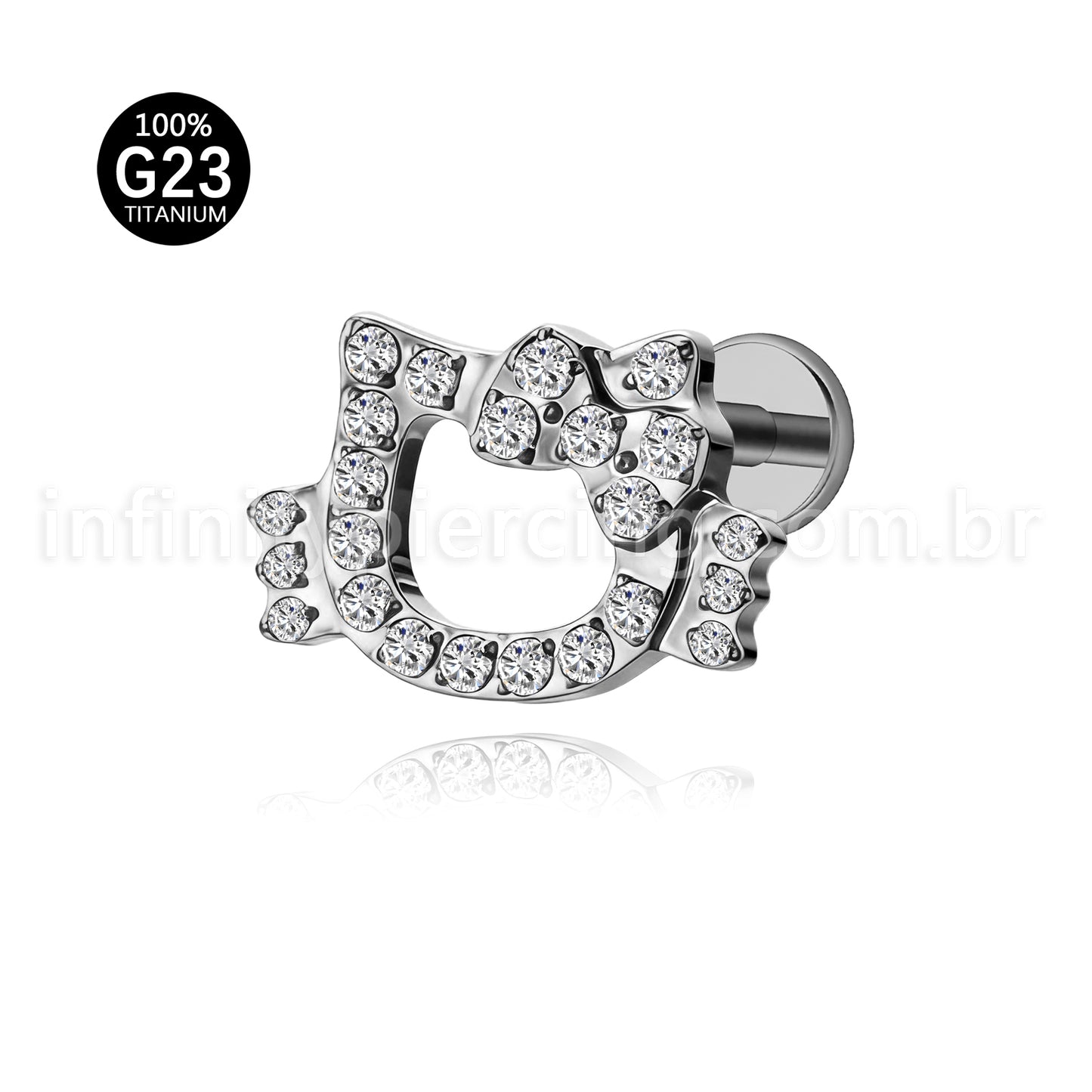 Piercing Labret Titânio Gatinha Com Laço