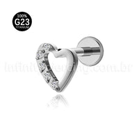 Piercing Labret Titânio Coração Com Zircônia Lateral