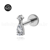 Piercing Labret Titânio Zircônia Cravejada Gota
