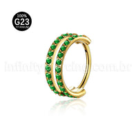 Piercing Argola Segmento Articulado Titânio 2 Fileiras Vazadas Zircônia Cravejada