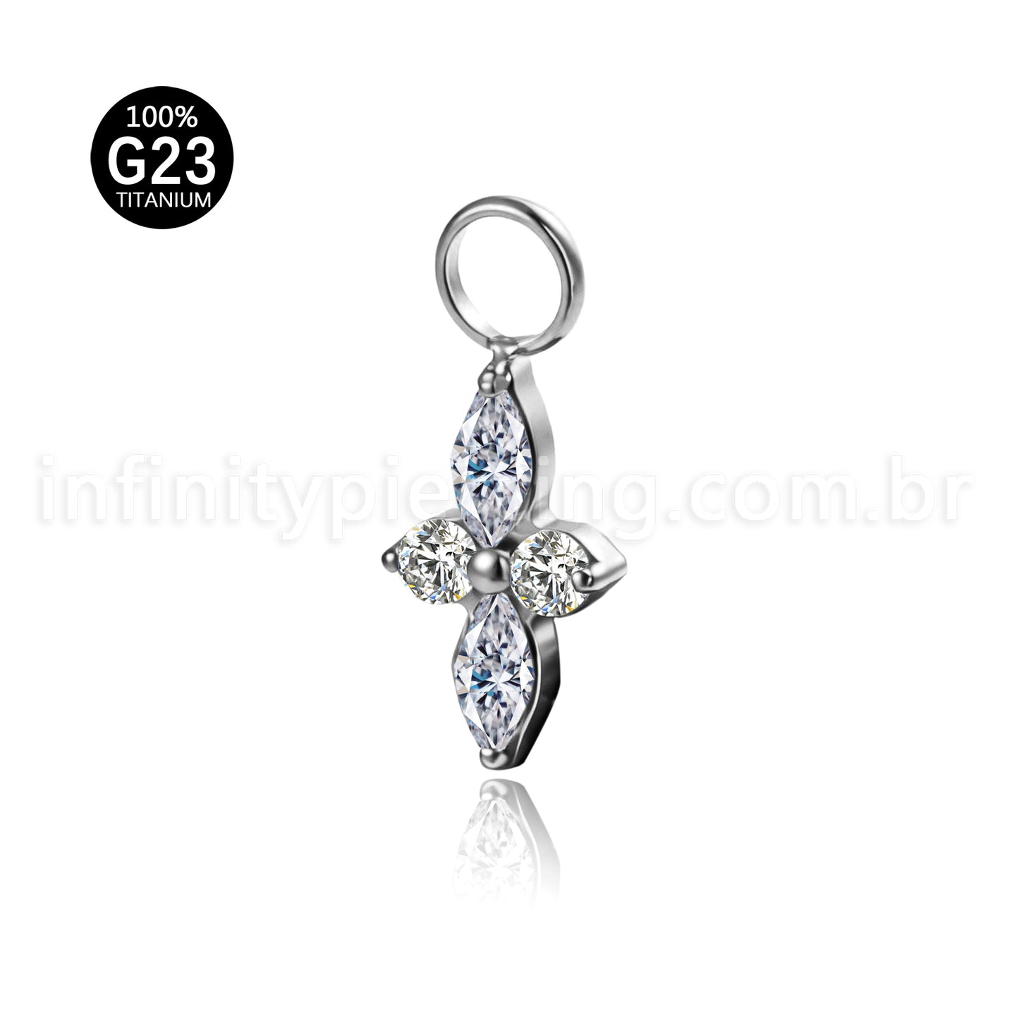Pingente Para Piercing Titânio Flor 4 Pedras