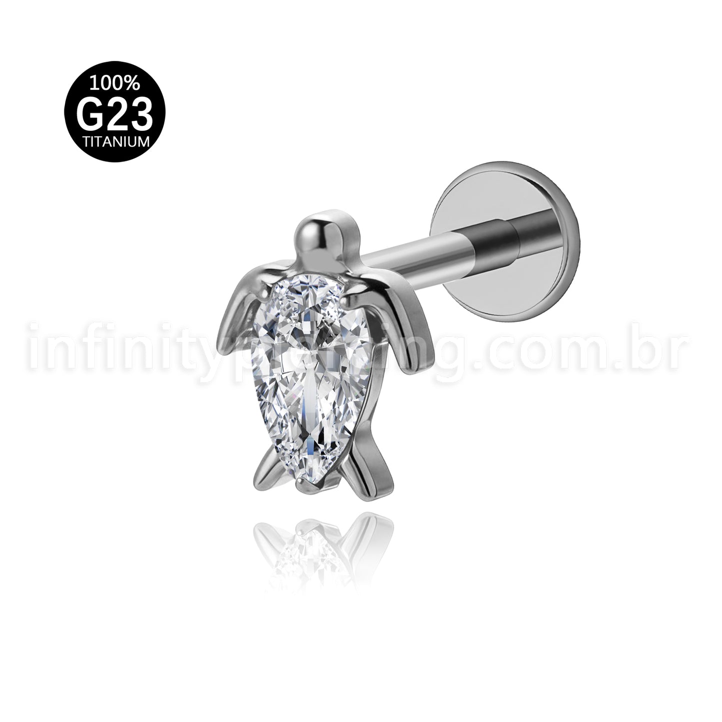 Piercing Labret Titânio Tartaruga Com Zircônia Cravejada