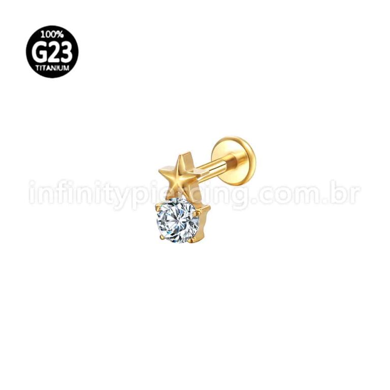 Piercing Labret Titânio Estrela Zircônia