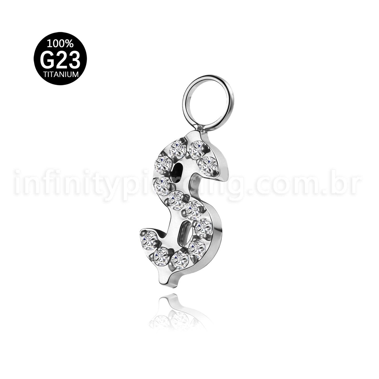Pingente Para Piercing Titânio Cifrão Zircônia Cravejada