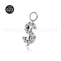 Pingente Para Piercing Titânio Cifrão Zircônia Cravejada