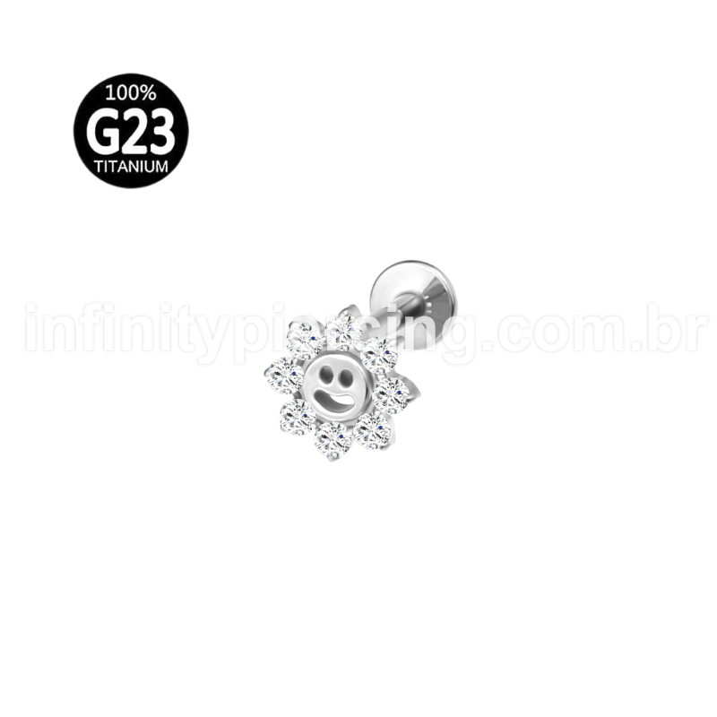 Piercing Labret Titânio Flor Smile Zircônia