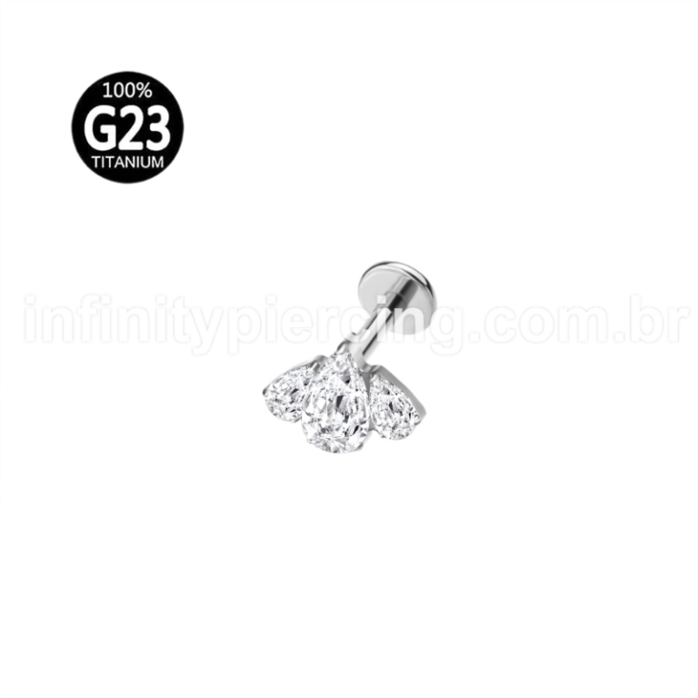 Piercing Labret Titânio Gota Zircônias Cravejada