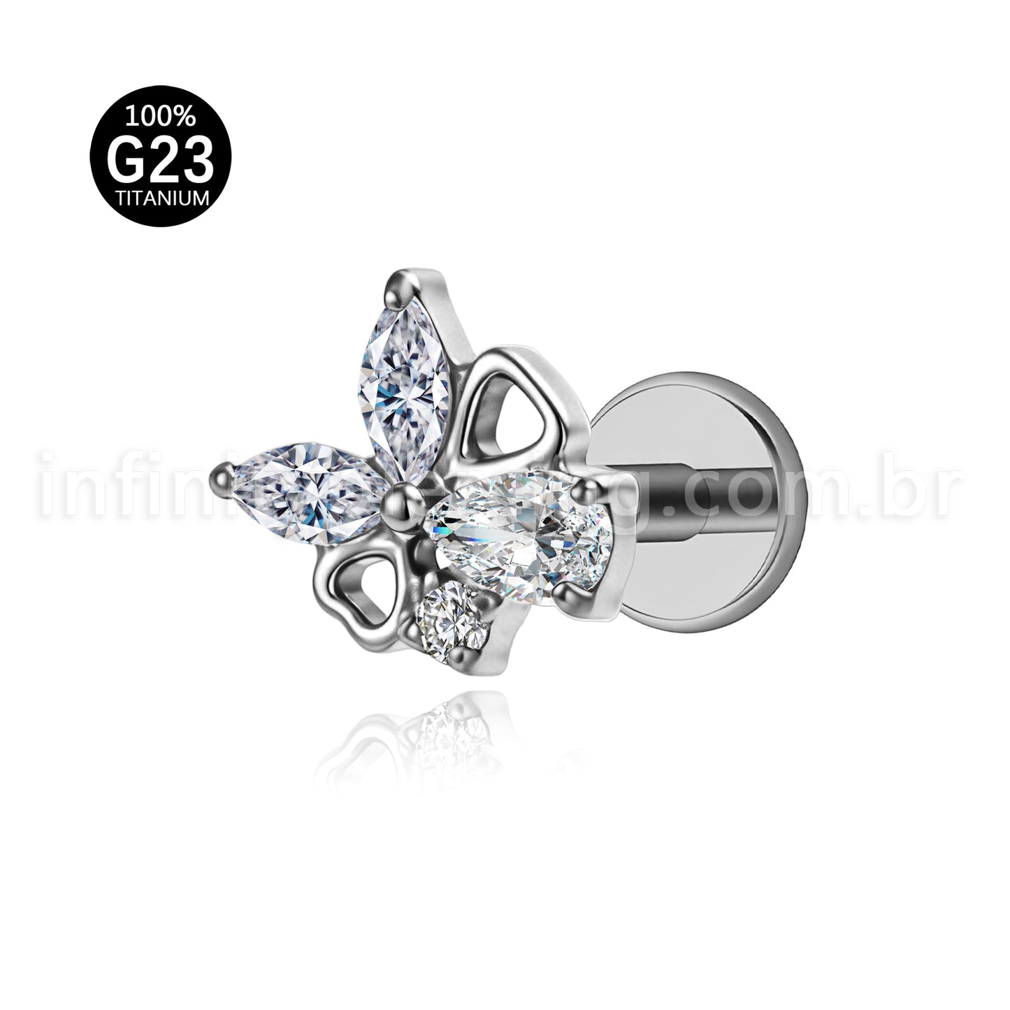 Piercing Labret Titânio Zircônia Cravejada