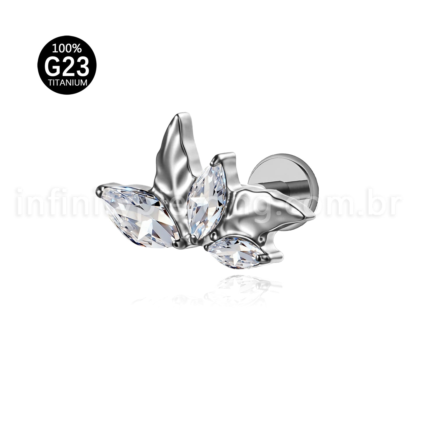 Piercing Labret Titânio Folhas Detalhada / Zircônia