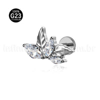 Piercing Labret Titânio Folhas Detalhada / Zircônia
