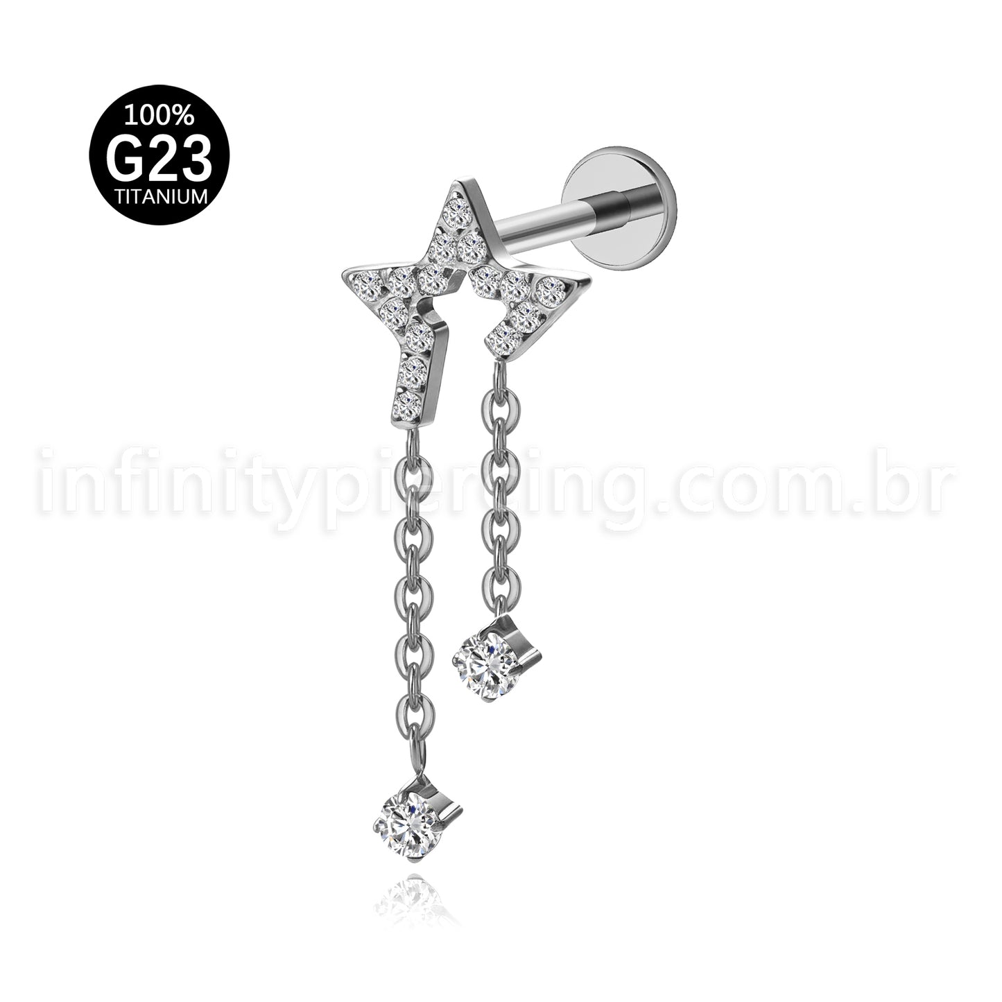 Piercing Labret Titânio Estrela Com Corrente