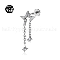 Piercing Labret Titânio Estrela Com Corrente