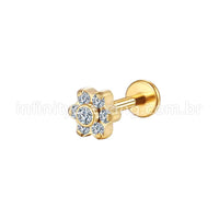 Piercing Labret Aço Cirúrgico Flor Zircônia