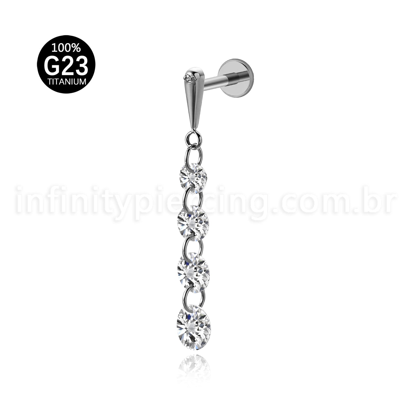 Piercing Labret Titânio Com Pingente Zircônias
