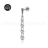 Piercing Labret Titânio Com Pingente Zircônias