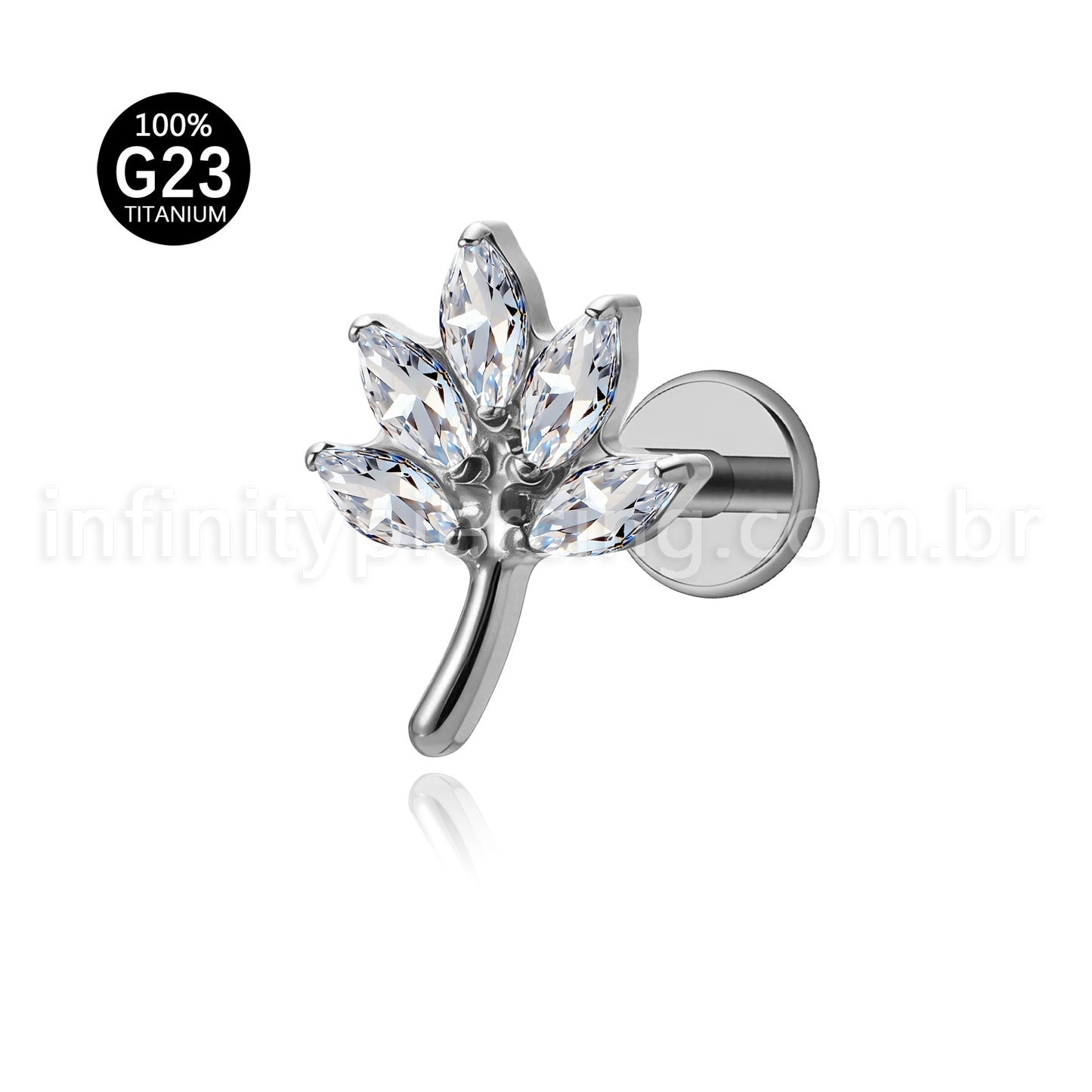 Piercing Labret Titânio Folha Zircônia Cravejada
