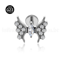Piercing Labret Titânio Borboleta Zircônia Cravejada