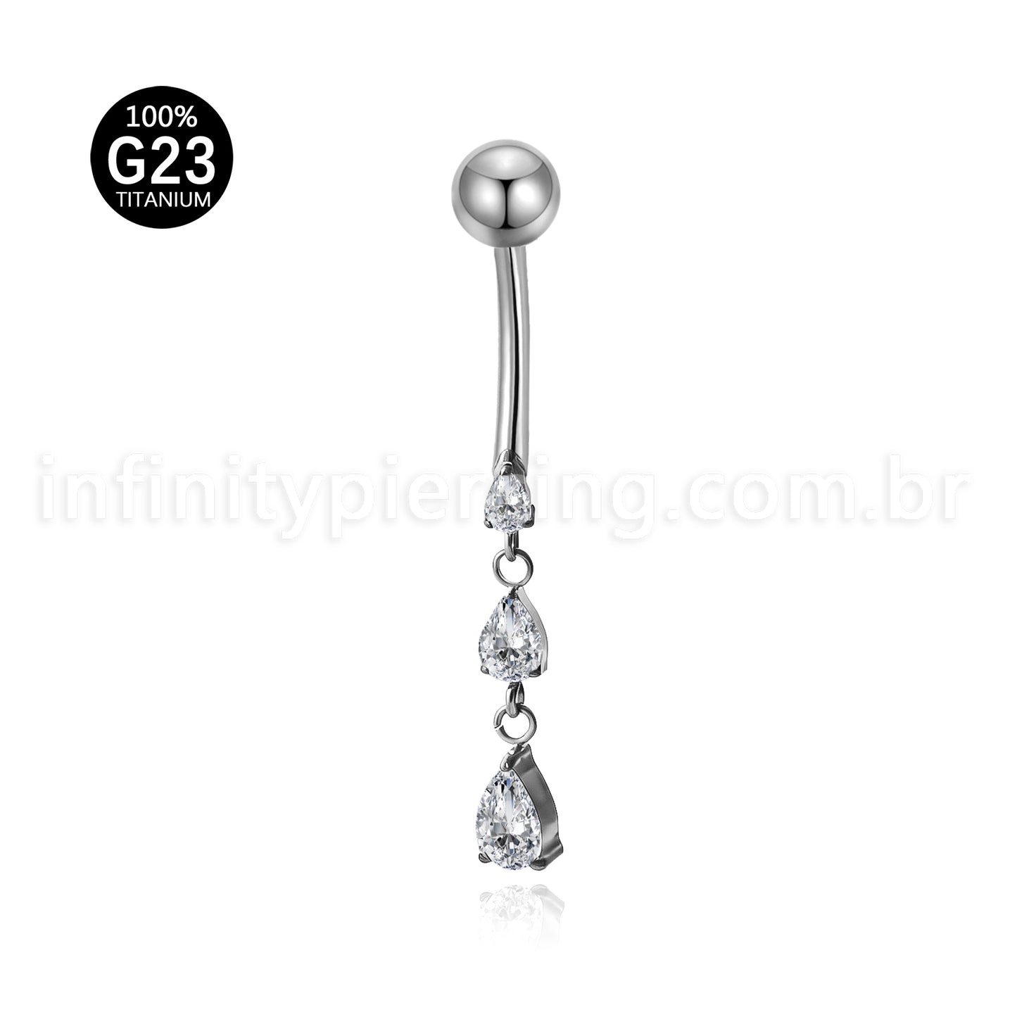 Piercing Banana Titânio 3 Pedras Redonda Zircônia