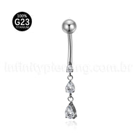 Piercing Banana Titânio 3 Pedras Redonda Zircônia