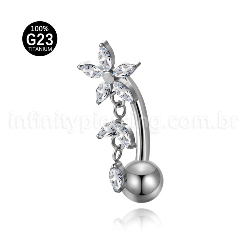 Piercing Banana Titânio Flor Com Zircônia Cravejada