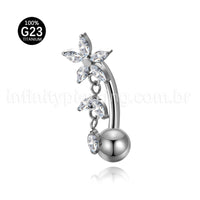Piercing Banana Titânio Flor Com Zircônia Cravejada