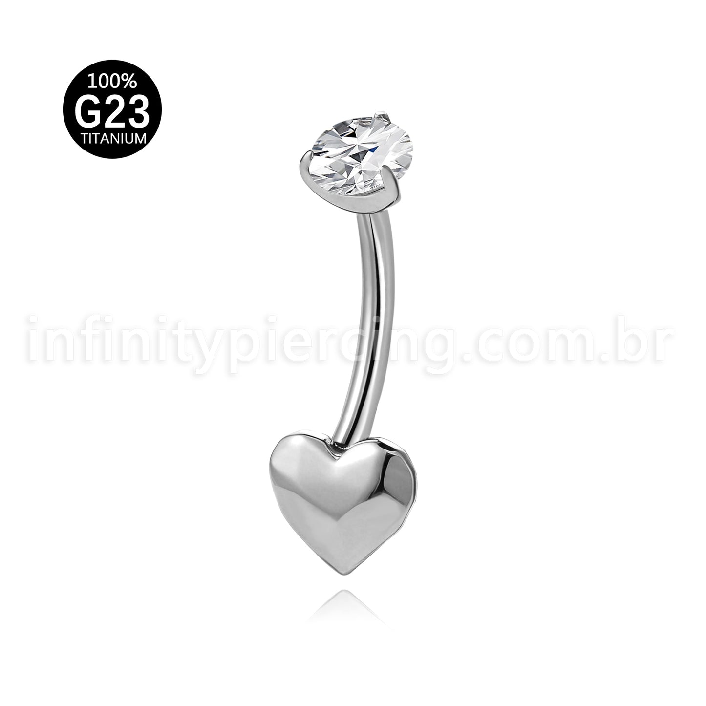Piercing Banana Titânio Coração Lapidado