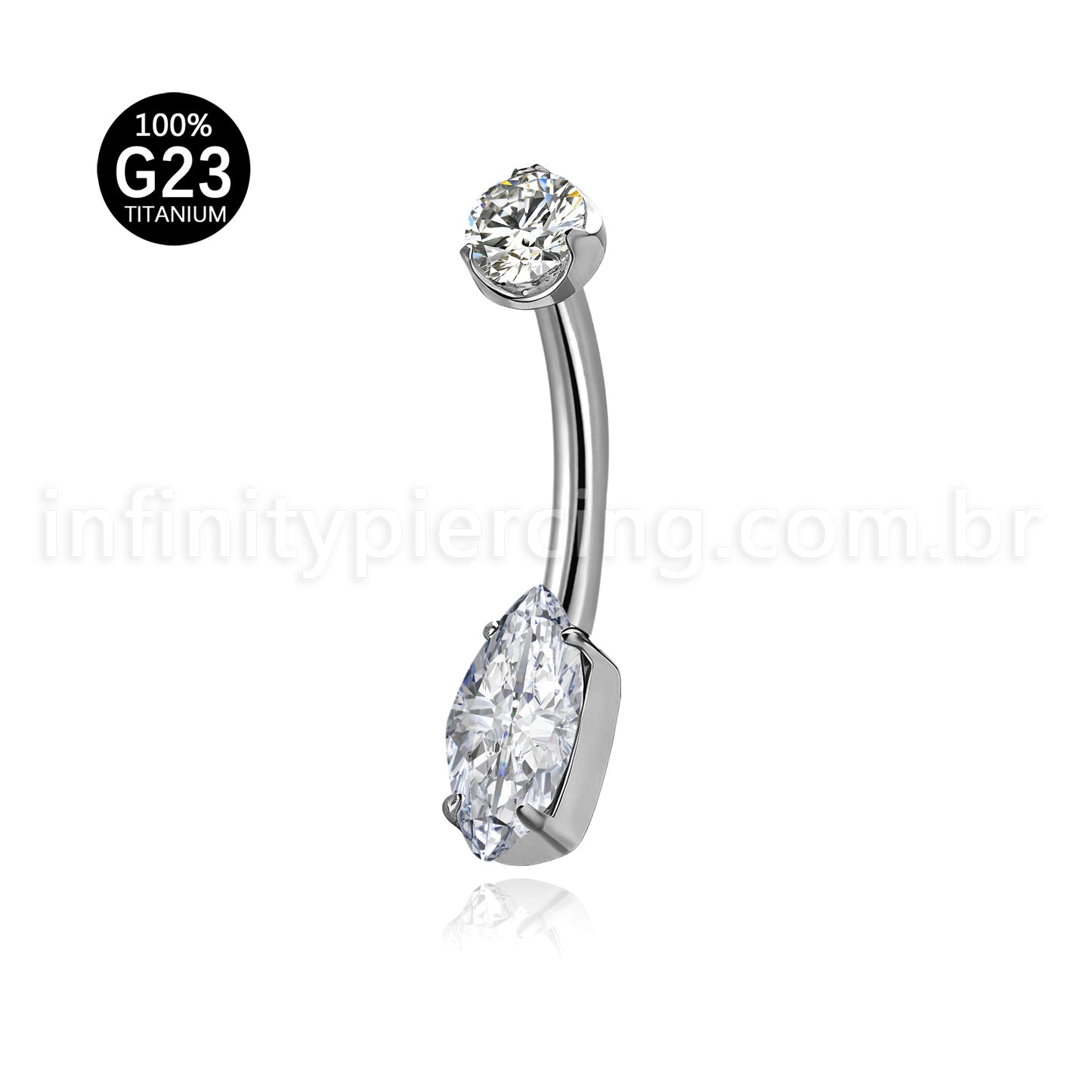 Piercing Banana Titânio Oval Com Pontas Zircônia Cravejada