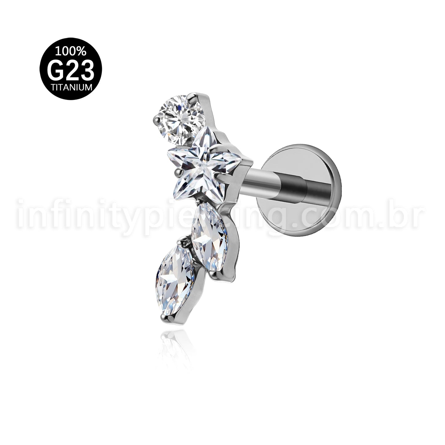 Piercing Labret Titânio Cluster Zircônia Cravejada