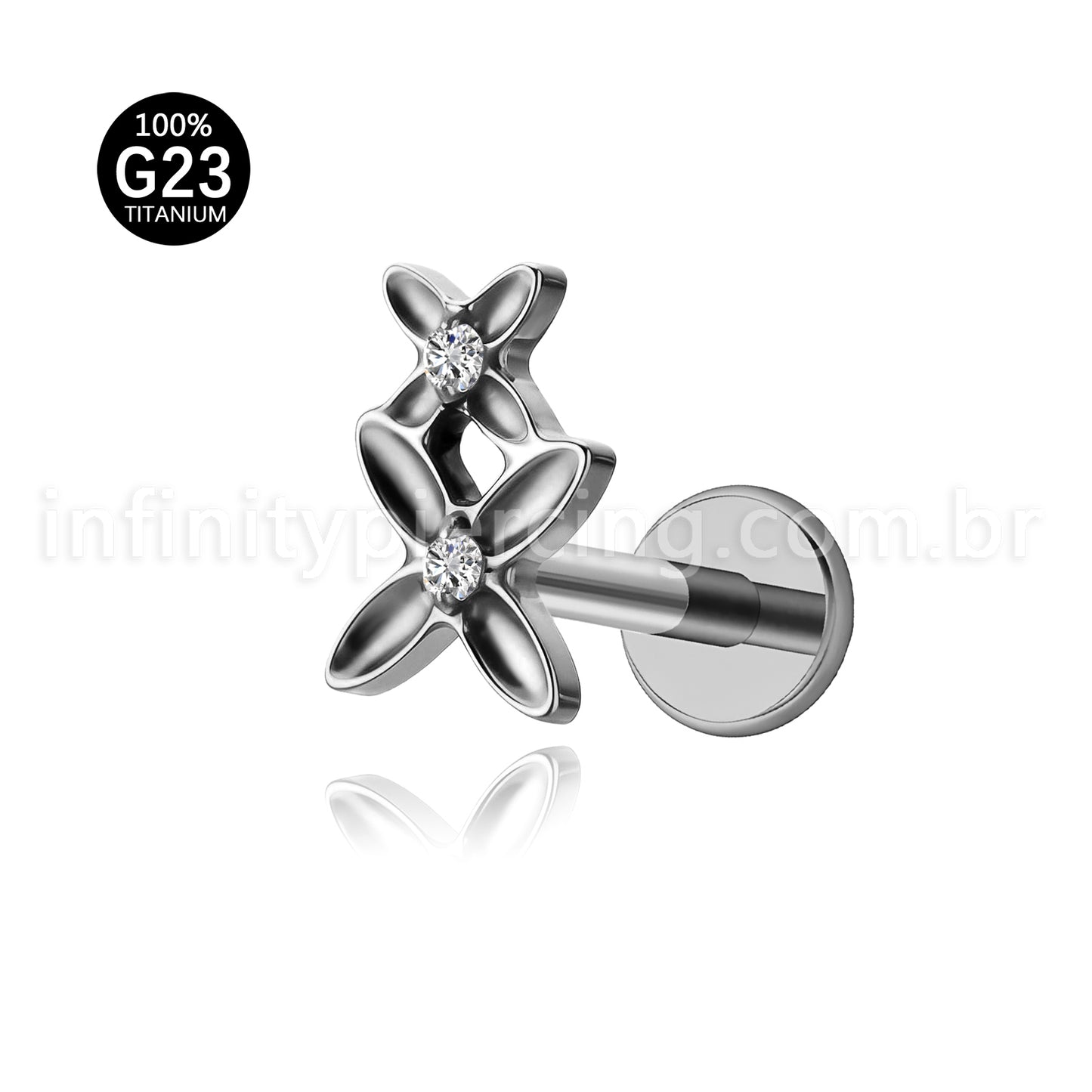 Piercing Labret Titânio Duas Flores