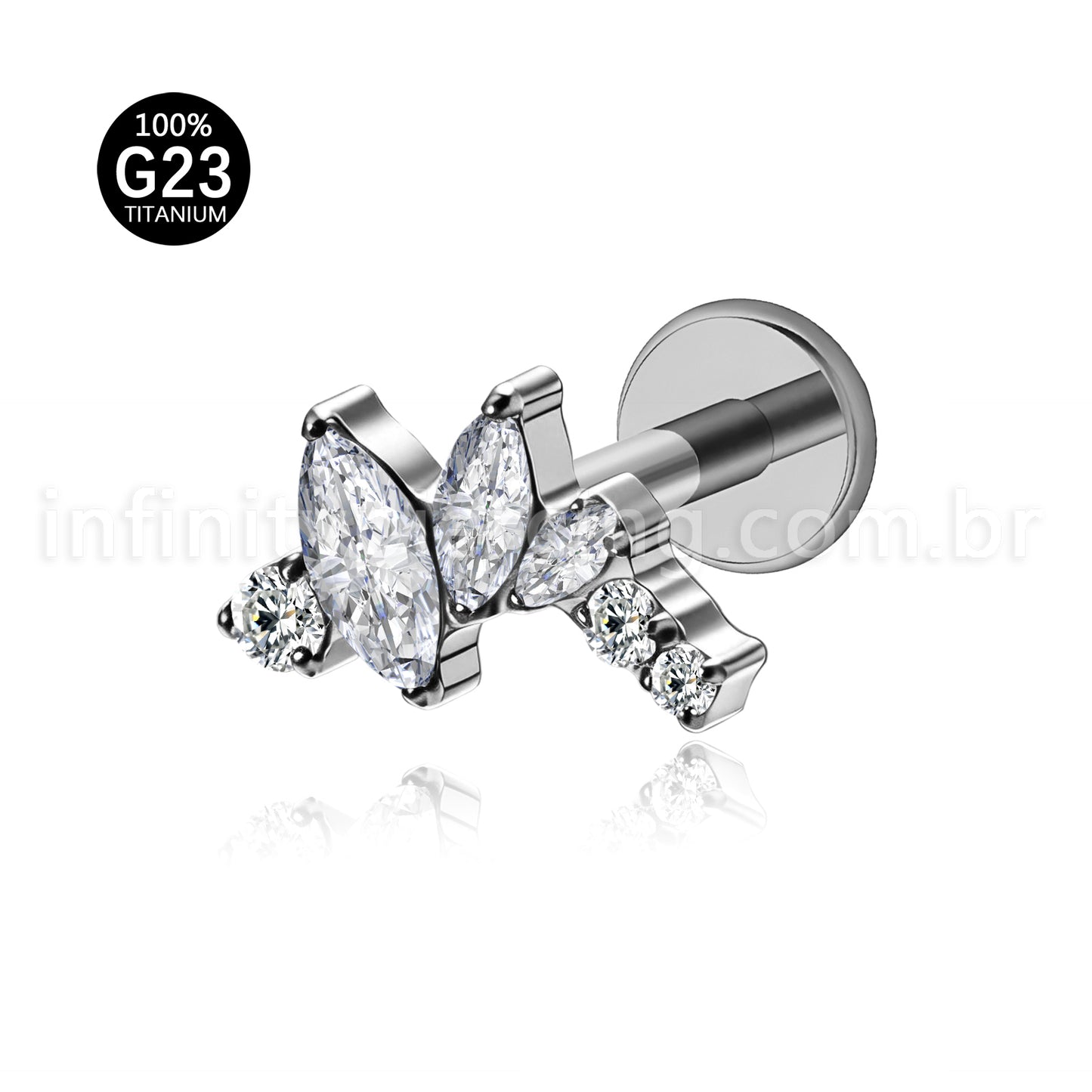 Piercing Labret Titânio Curvo Zircônia Cravejada
