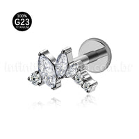Piercing Labret Titânio Curvo Zircônia Cravejada