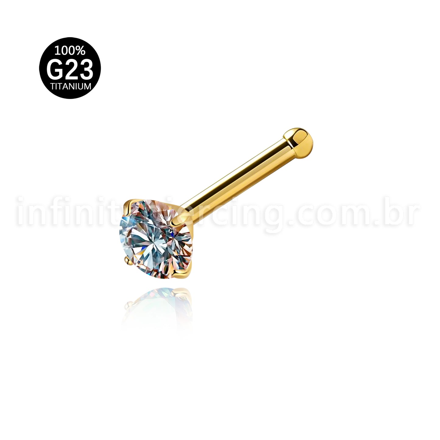 Piercing Nostril Reto Titânio Zircônia Redonda