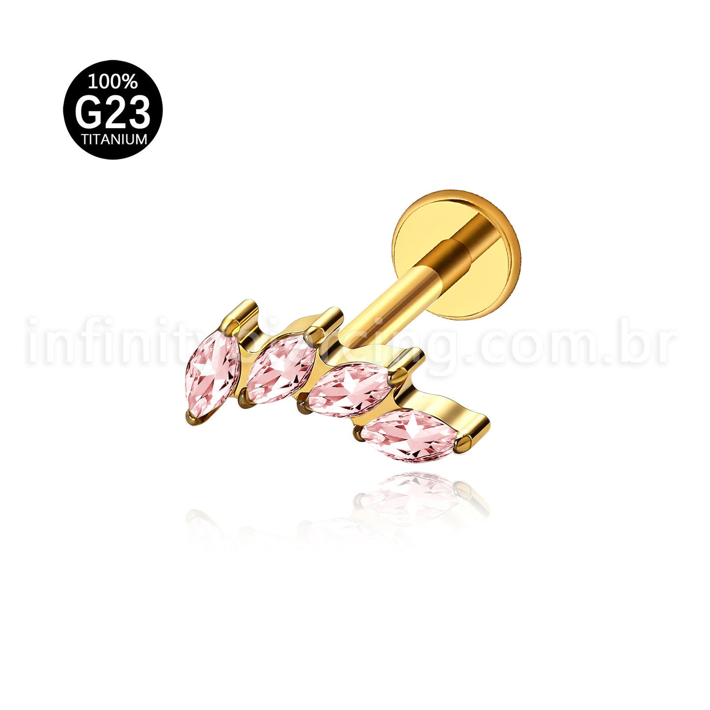 Piercing Labret Titânio Folhas Zircônia