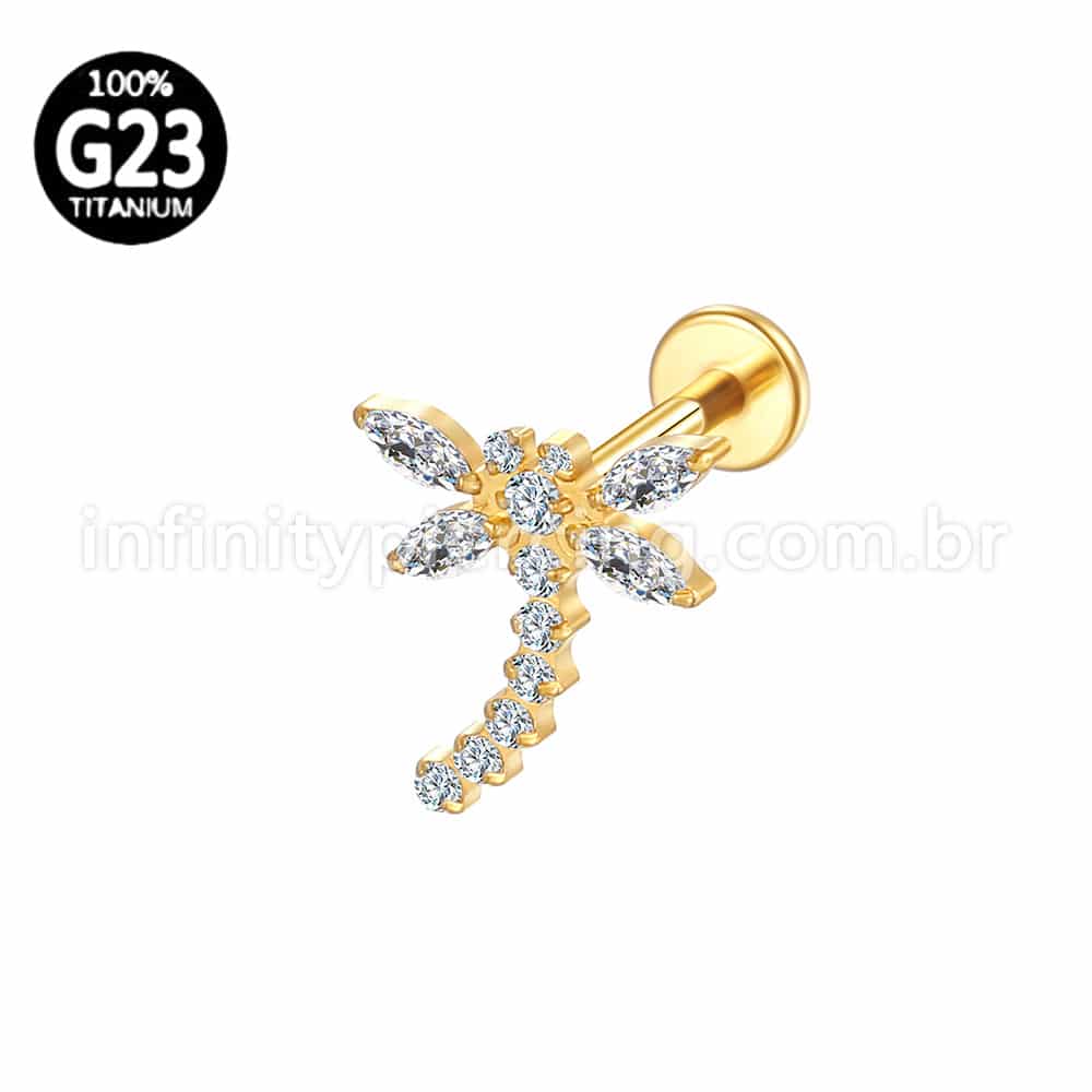 Piercing Labret Titânio Libélula  Zircônia Cravejada