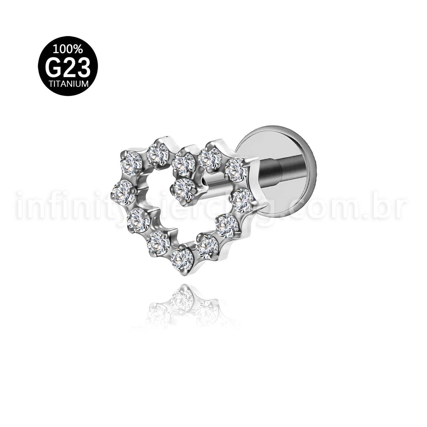 Piercing Labret Titânio Coração Zircõnia Cravejada