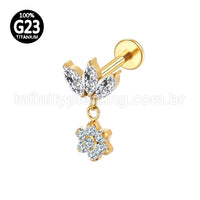 Piercing Labret Titânio Flor Zircônia Cravejada Com Pingente Flor
