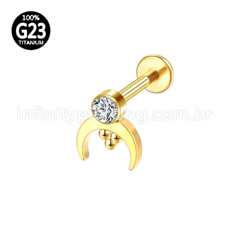 Piercing Labret Titânio Lua Com Zircônia Cravada